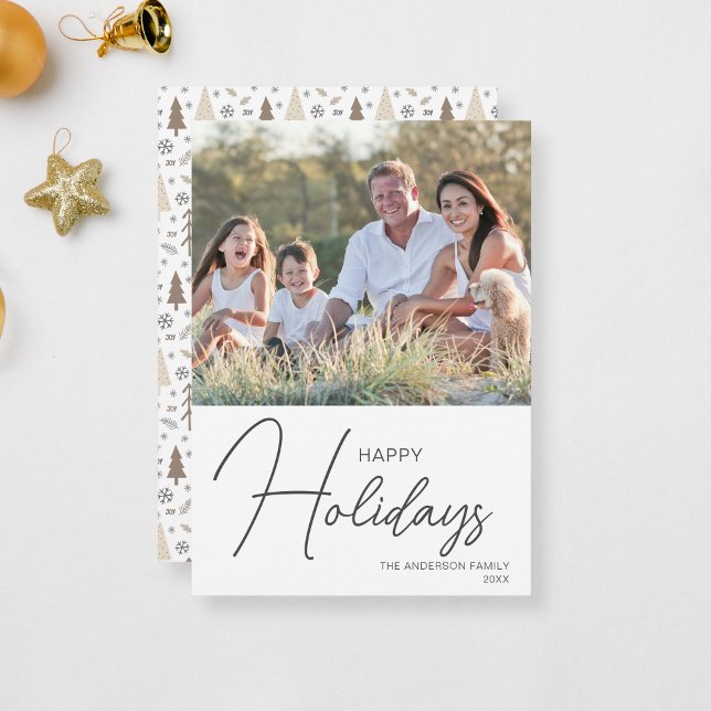 Cartão De Festividades Foto de Script Moderno de Feriados Felizes (Happy Holidays Modern Script Photo Holiday Card by MINTIC DESIGN STUDIO)