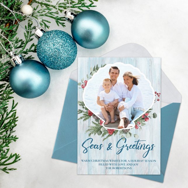 Cartão De Festividades Foto de Seashell Costeira e Saudações (Criador carregado)