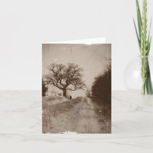 Cartão De Festividades foto de sépia da neve atmosférica de natal (Frente)