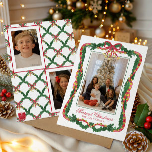 Cartão De Festividades Foto de Sininhos de Natal em Aquarela Vermelho e V