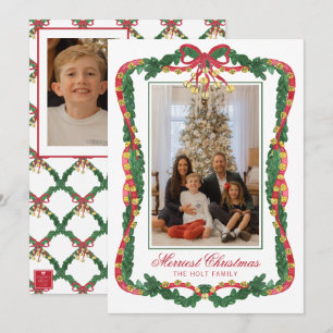 Cartão De Festividades Foto de Sininhos de Natal em Aquarela Vermelho e V