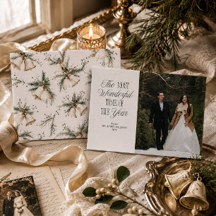 Cartão De Festividades Foto de Sinos de Natal de Recém-Casados Elegantes