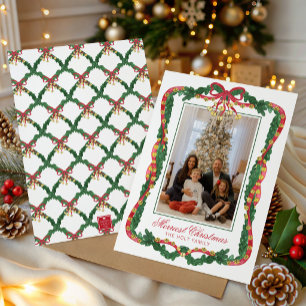 Cartão De Festividades Foto de sinos de Natal em aquarela vermelha e verd