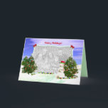 Cartão De Festividades Foto de Snowman e Árvores de Natal<br><div class="desc">Uma cartões de natal para uma foto com meu trabalho de arte de computador de um boneco de neve decorando suas árvores de Natal. O texto diz: "Felizes Feriados!</div>