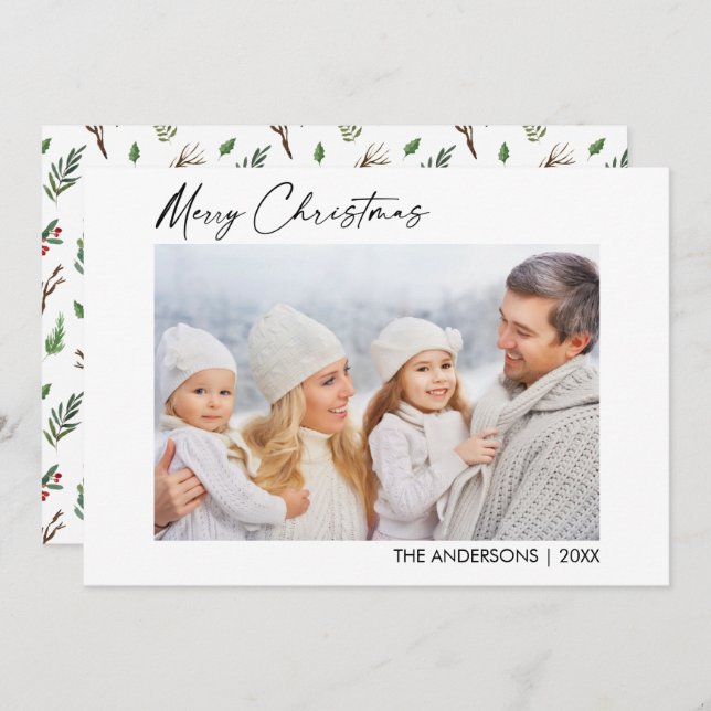 Cartão De Festividades Foto de Tinta Caligráfica de Natal Berries (Frente/Verso)