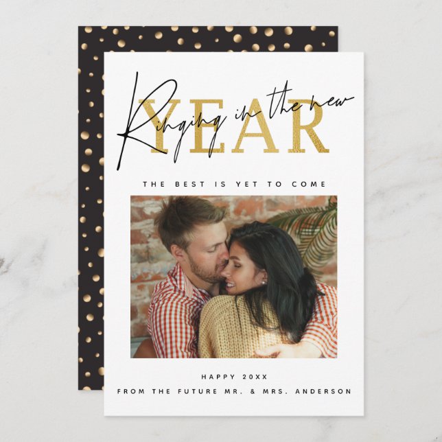 Cartão De Festividades Foto de Tocando o Ano Novo (Frente/Verso)