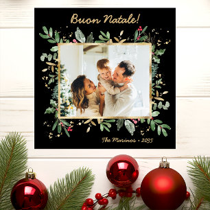 Cartão De Festividades Foto de Verde Botânico Moderno Buon Natale
