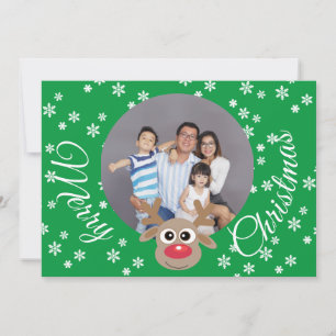 Cartão De Festividades Foto de White Script de Reindeer Verde de Natal