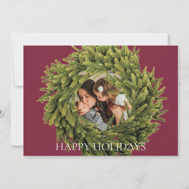 Cartão De Festividades Foto de Wreath de Natal magenta moderna (Frente)