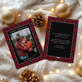 Cartão De Festividades Foto de Xadrez Escocês Vermelho Natal Feliz
