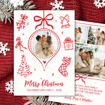 Foto Desenhada à Mão Vermelho Branco Merry Christm