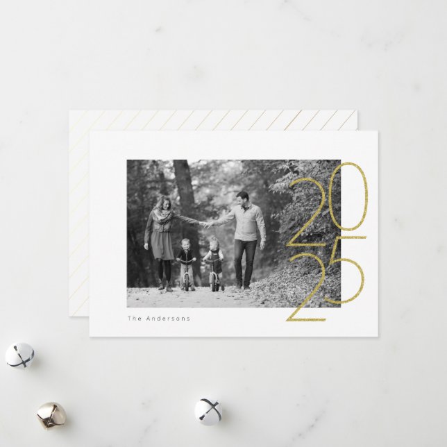 Cartão De Festividades Foto Divertida Brilhante 2025 (Frente/Verso In Situ)
