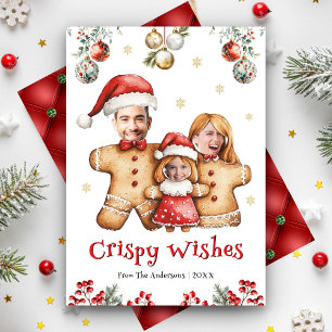Cartão De Festividades Foto Divertida da Família de Biscoito de Natal