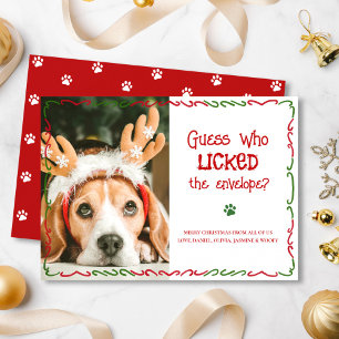 Cartão De Festividades Foto Divertida de Natal de Pet Quem Lambeu Envelop