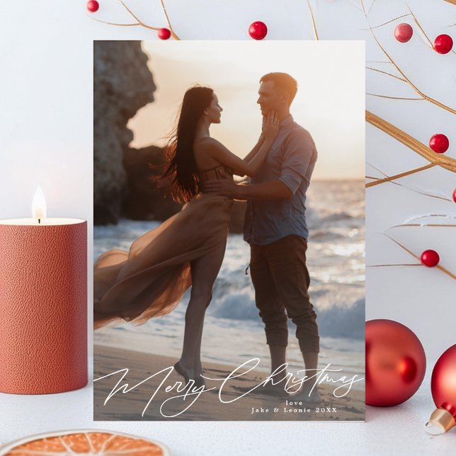 Cartão De Festividades Foto do apresentador elegante de Natal branco (Criador carregado)