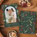 Cartão De Festividades Foto do Arco Botânico Moderno de Feriados Felizes<br><div class="desc">Esta coleção apresenta florais vermelhos de aquarela,  bagas e verde de inverno com tipografia moderna e elegante,  com padrão botânico de inverno.</div>
