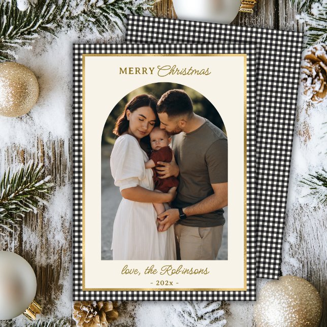 Cartão De Festividades Foto do Arco da Xadrez Dourada Retro - Feliz Natal (Criador carregado)