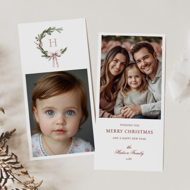 Cartão De Festividades Foto do Arco de Blush do Monograma de Natal (Criador carregado)