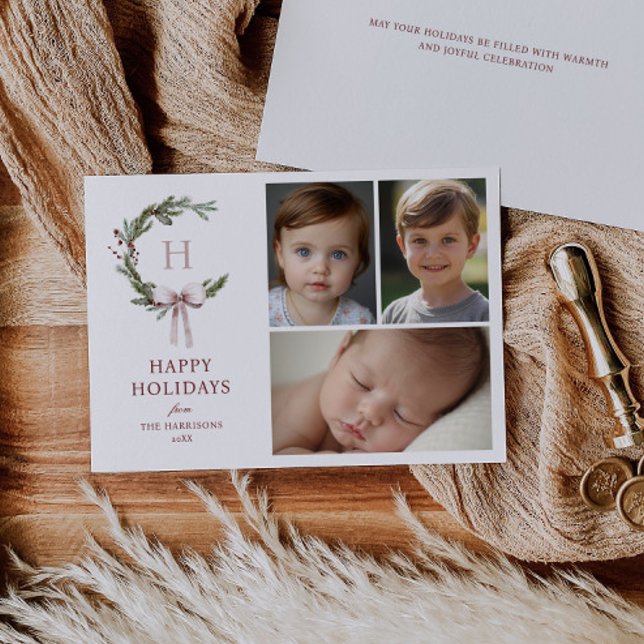 Cartão De Festividades Foto do Arco de Blush do Monograma de Natal (Criador carregado)