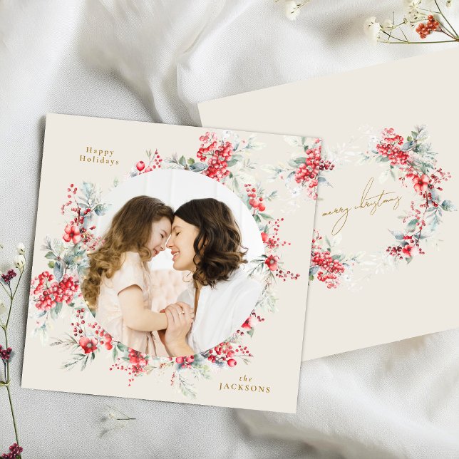 Cartão De Festividades Foto do Arco de Folhagem de inverno do Natal Elega (Criador carregado)