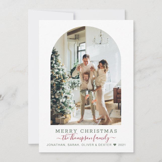 Cartão De Festividades Foto do Arco de Natal Vermelho Verde Moderno Holid (Frente)