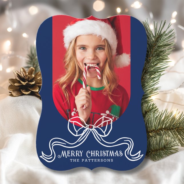 Cartão De Festividades Foto do Arco Simples de Coquette Moderno Feliz Nat (Criador carregado)