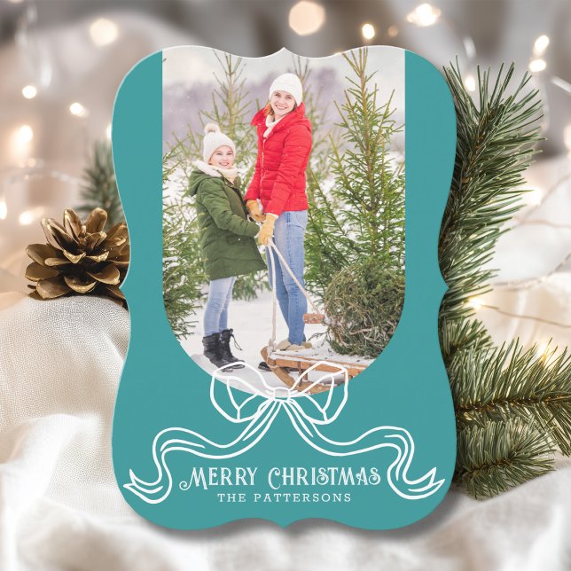 Cartão De Festividades Foto do Arco Simples de Coquette Moderno Feliz Nat (Criador carregado)