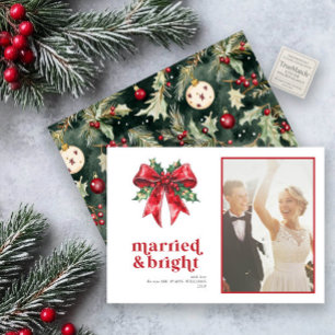 Cartão De Festividades Foto do Arco Vermelho Holly, Casado e Brilhante