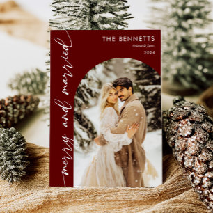 Cartão De Festividades Foto do Arco Vermelho Moderno, recém-casados, Feli