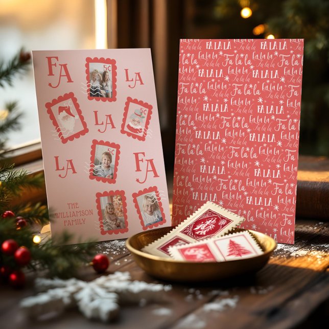 Cartão De Festividades Foto do Carimbo de Natal Fa La Santa Claus (Fa La La Santa Claus Christmas Postage Stamp Photo Holiday Card)