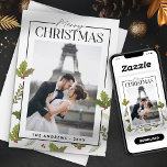 Cartão De Festividades Foto do Casal de Natal Elegante e Festivo<br><div class="desc">Este elegante cartão de Natal mostra uma fotografia romântica de um conjunto de casais contra um belo pano de fundo de sagrado e verde. A design é limpa e moderna com um toque sutil de alegria festiva. A saudação de "Feliz Natal" está escrita em uma fonte ousada e elegante, criando...</div>
