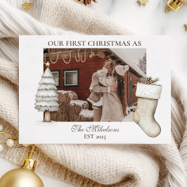Cartão De Festividades Foto do Casal de Natal Rustic Cabin