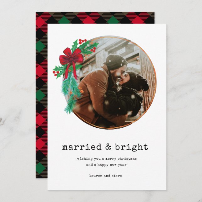 Cartão De Festividades Foto do Casal do Brilho Casado no Natal (Frente/Verso)