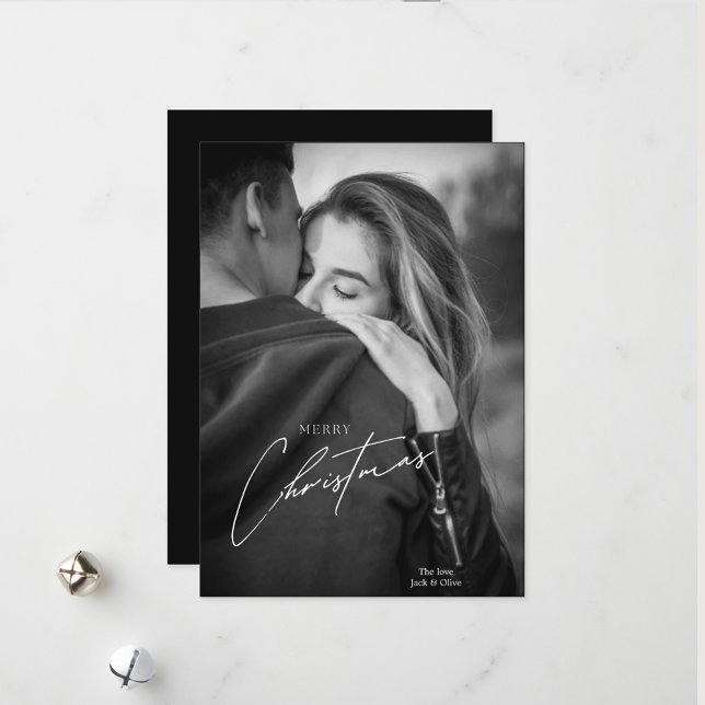 Cartão De Festividades Foto do casal preto e branco do Natal moderno (Criador carregado)