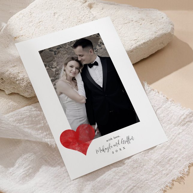 Cartão De Festividades Foto do Casamento do Coração Vermelho Obrigado (Criador carregado)