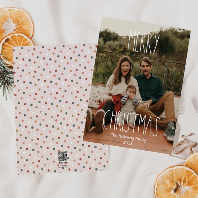 Cartão De Festividades Foto do Cheio Clássico de Natal da Bolinhas Boho (Criador carregado)