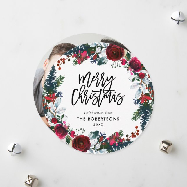 Cartão De Festividades Foto do Círculo Floral de Natal Feriado (Frente/Verso In Situ)