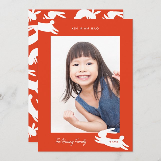 Cartão De Festividades Foto do Coelho Chinês 2023 (Frente/Verso)