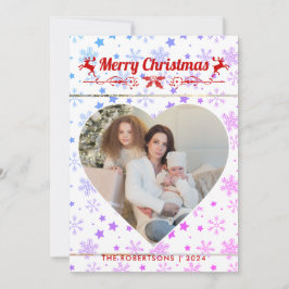 Cartão De Festividades Foto do Coração da Família de Script de Natal Mode