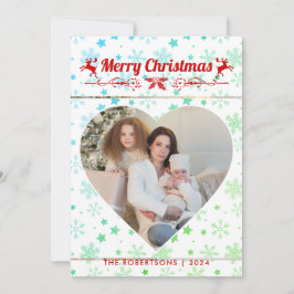 Cartão De Festividades Foto do Coração da Família de Script de Natal Mode