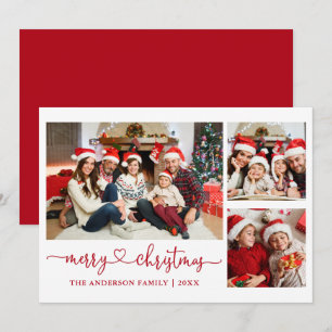 Cartão De Festividades Foto do Coração de Caligrafia de Natal Red 3