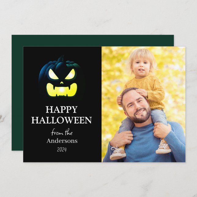 Cartão De Festividades Foto do Dia das Bruxas de Manuscrito Moderno (Frente/Verso)