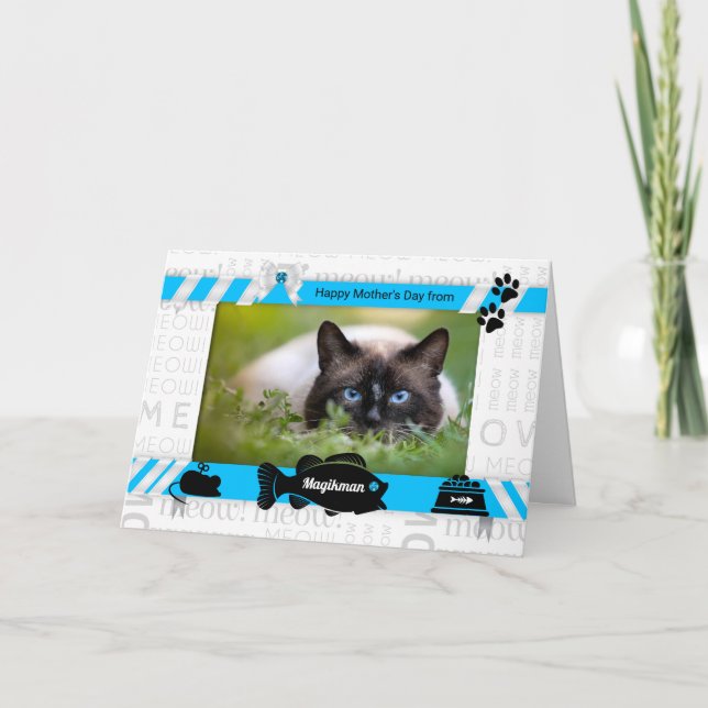 Cartão De Festividades Foto do Dia de as mães Azul e Branco (Frente)