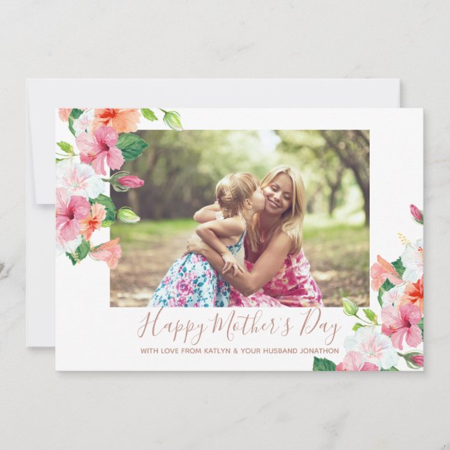 Cartão De Festividades Foto do Dia de as mães Floral Feliz Elegante Water (Frente)