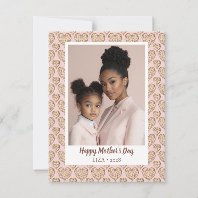 Cartão De Festividades Foto do Dia de as mães Ouro Rosa Blush Moderno (Frente)