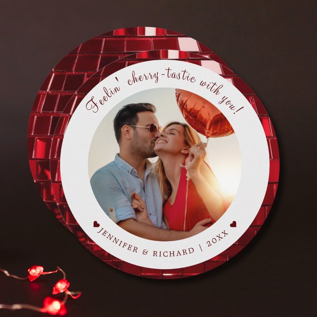 Cartão De Festividades Foto do Dia de os namorados Personalizado Codifica (Cherry Coded Personalized Valentine's Day Photo Holiday Card)