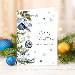 Cartão De Festividades Foto do Enfeites de natal Azul Elegante Watercolor