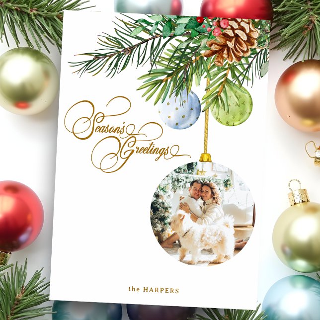 Cartão De Festividades Foto do Enfeites de natal do Pinheiro de Saudações (Criador carregado)