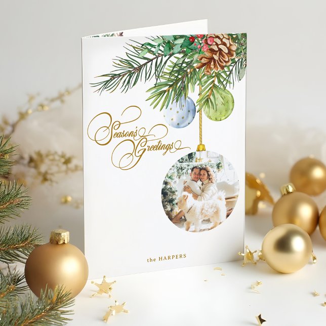 Cartão De Festividades Foto do Enfeites de natal do Pinheiro de Saudações (Criador carregado)