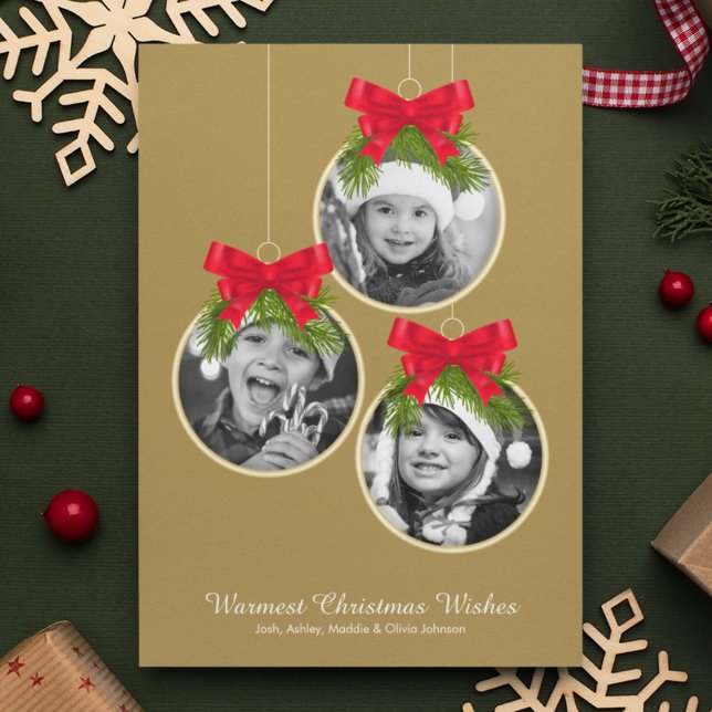 Cartão De Festividades Foto do Enfeites de natal Elegante Três (Criador carregado)